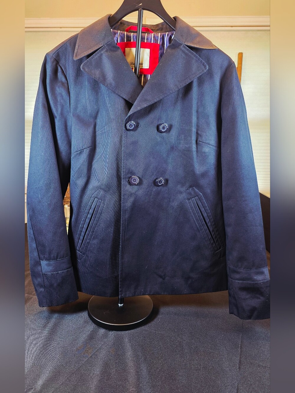 Falconnable Women's Navy Double Breasted Pea Coat Classic French Design